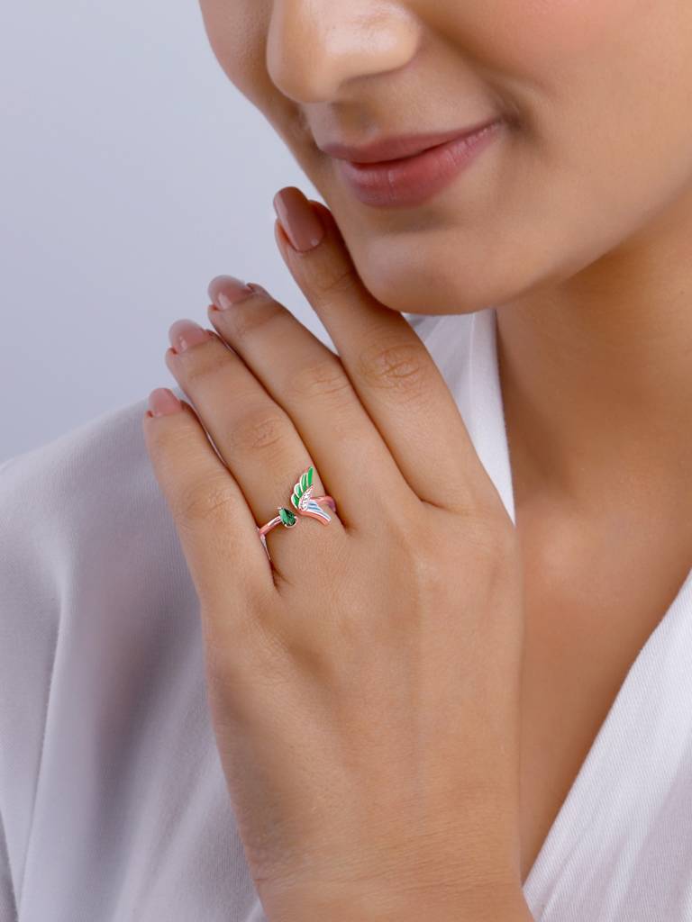 925 Silver Rose Gold Feather Touch Ring For Women : R01682