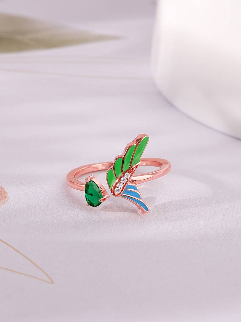 925 Silver Rose Gold Feather Touch Ring For Women : R01682
