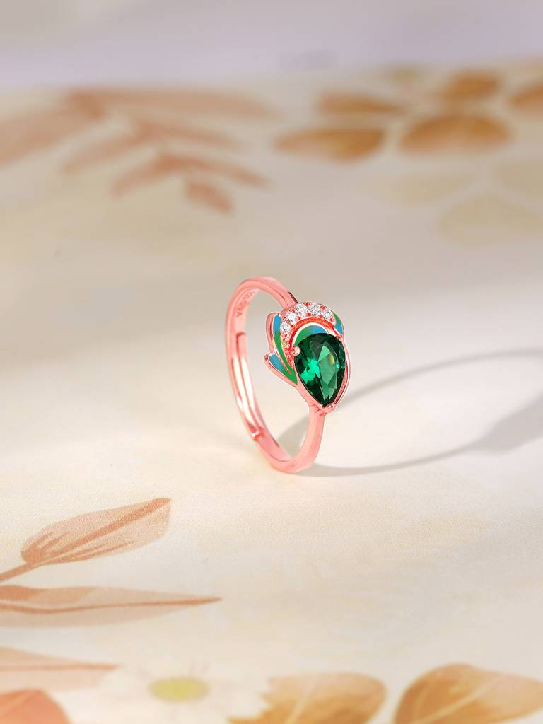 925 Silver Rose Gold Woody Bird Ring For Women : R01692