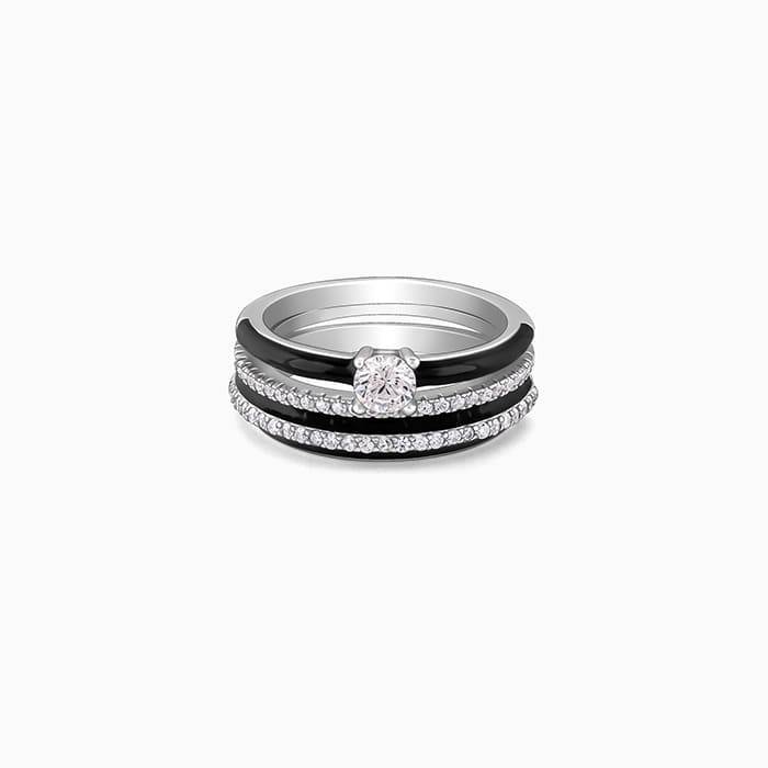 Giva 925 Sterling Silver Black In Sync Rings,Fixed Size, Indian - 12 | Gifts For Women And : R01695