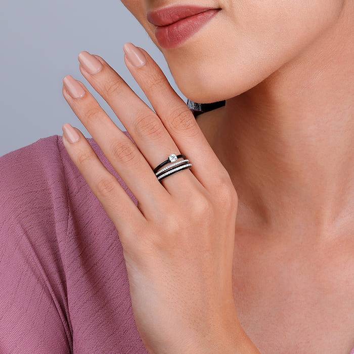 Giva 925 Sterling Silver Black In Sync Rings,Fixed Size, Indian - 12 | Gifts For Women And : R01695