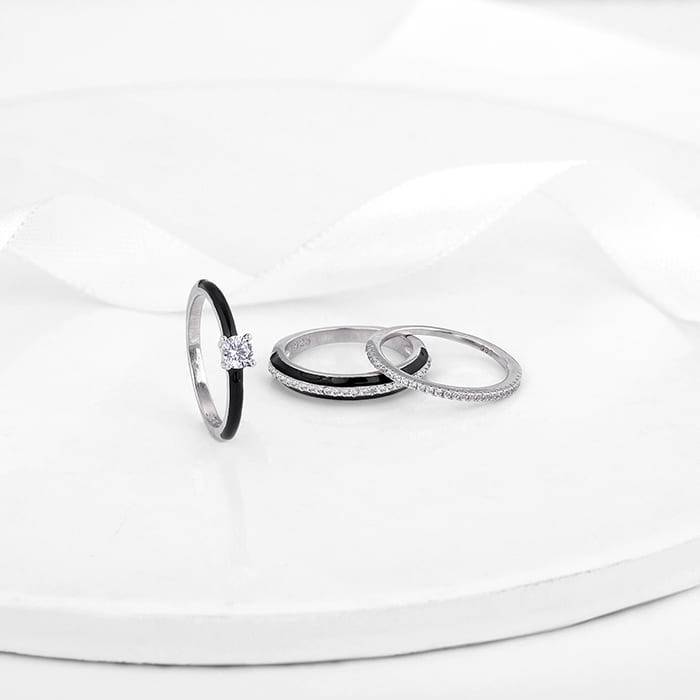 Giva 925 Sterling Silver Black In Sync Rings,Fixed Size, Indian - 12 | Gifts For Women And : R01695