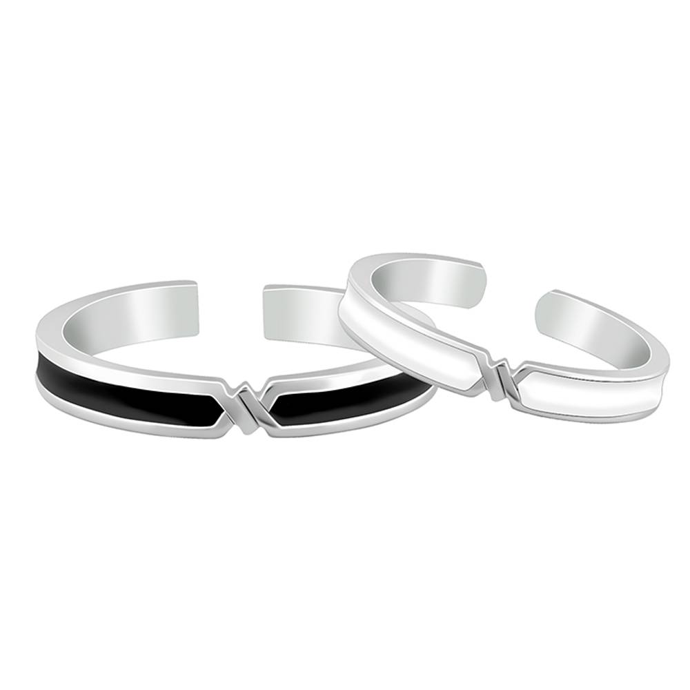 Giva 925 Sterling Silver B&W Couple Bands,Adjustable|Gift For Valentine | Gift For Girlfriend : R01697