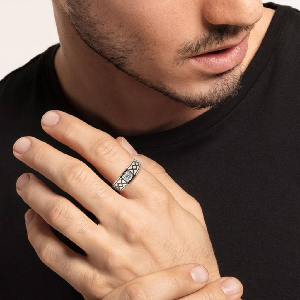 Silver Mesh Gleaming Men'S Ring : R0169