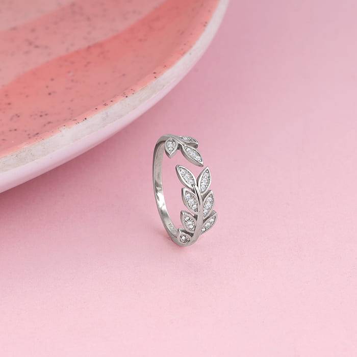 925 Silver Anushka Sharma Silver Zircon Leaf Ring : R016