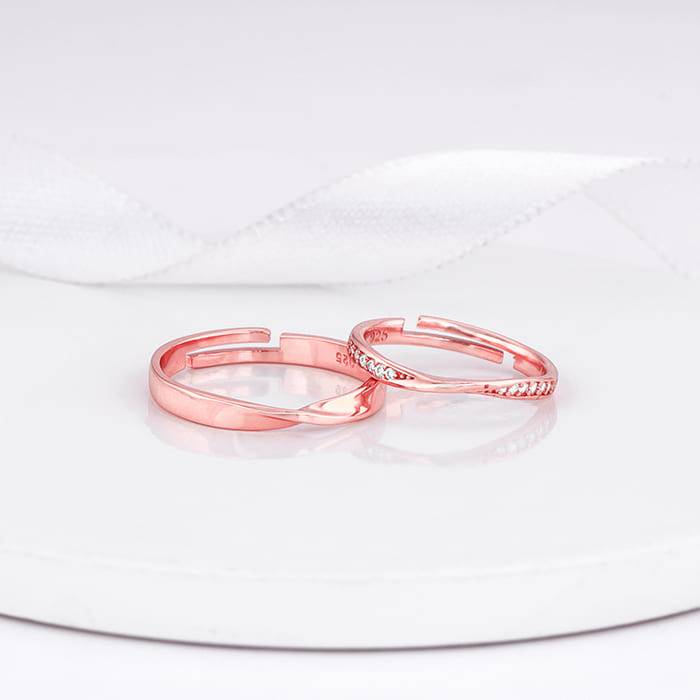 Giva 925 Sterling Silver Rose Gold Knotty Couple Bands,Adjustable|Gift For Valentine | Gif : R01701