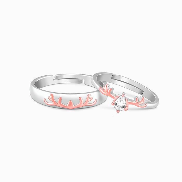 Giva 925 Sterling Silver And Rose Gold Deer Couple Rings,Adjustable|Gift For Valentine | G : R01703