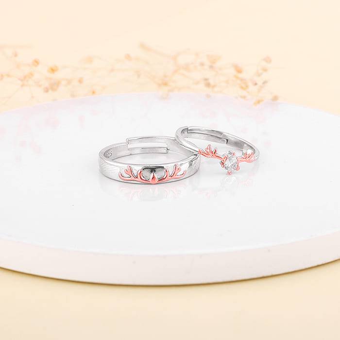 Giva 925 Sterling Silver And Rose Gold Deer Couple Rings,Adjustable|Gift For Valentine | G : R01703