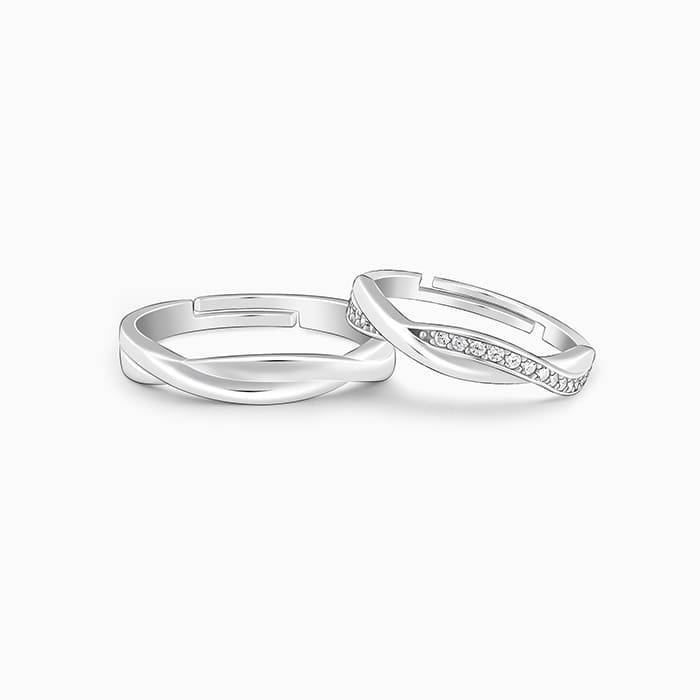 Giva 925 Sterling Silver Zirconia Twist Couple Bands,Adjustable|Gift For Valentine | Gift  : R01704
