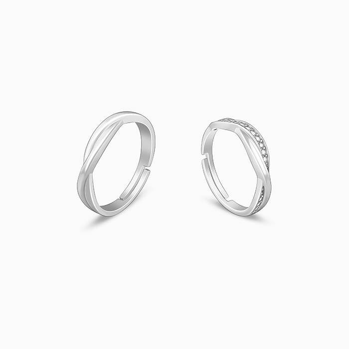 Giva 925 Sterling Silver Zirconia Twist Couple Bands,Adjustable|Gift For Valentine | Gift  : R01704