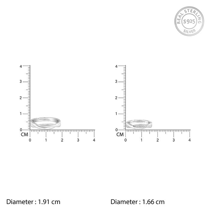 Giva 925 Sterling Silver Zirconia Twist Couple Bands,Adjustable|Gift For Valentine | Gift  : R01704