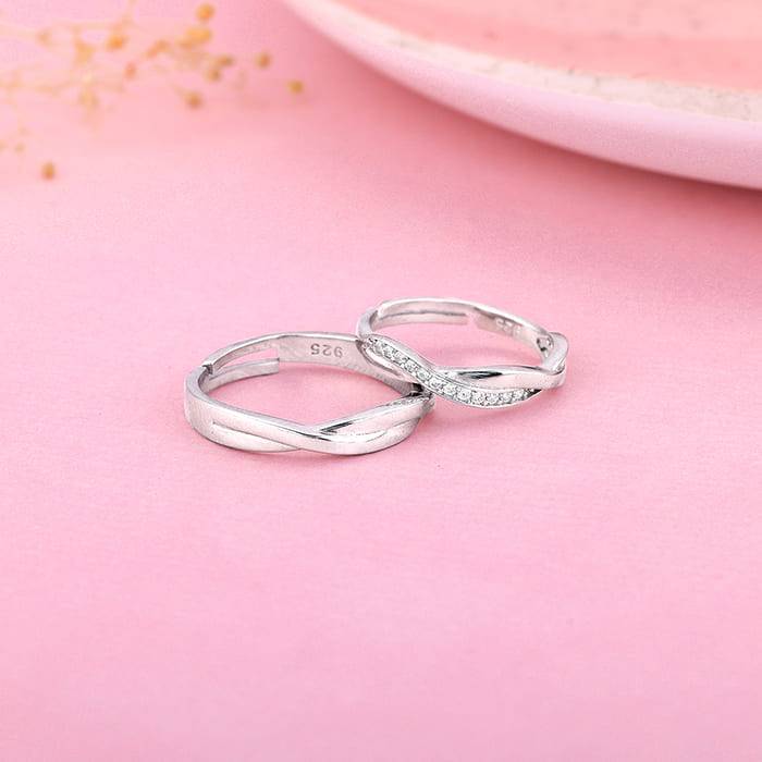 Giva 925 Sterling Silver Zirconia Twist Couple Bands,Adjustable|Gift For Valentine | Gift  : R01704