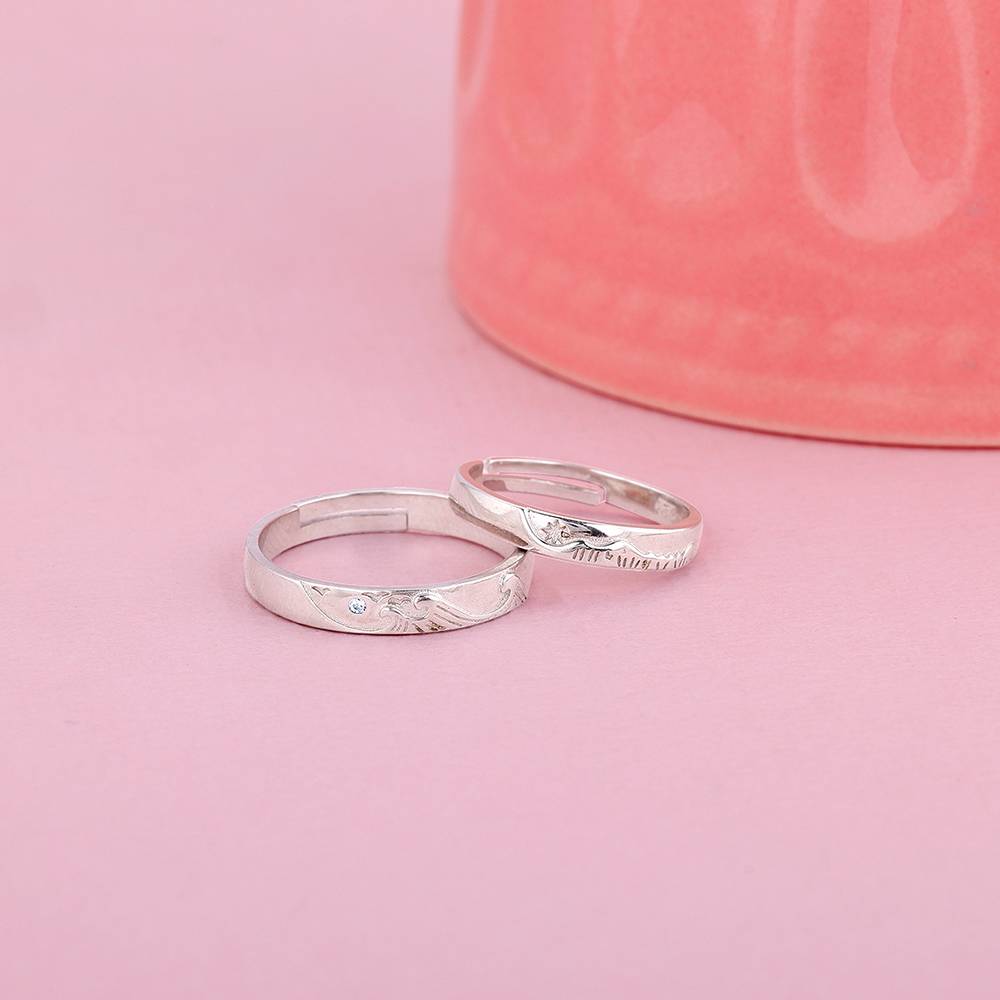 Giva 925 Sterling Silver Sea Meets Hills Couple Bands,Adjustable|Gift For Valentine | Gift For Girlfriend : R01705
