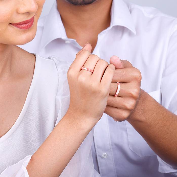 Giva 925 Sterling Silver Rose Gold Geometric Couple Bands,Adjustable|Gift For Valentine |  : R01707