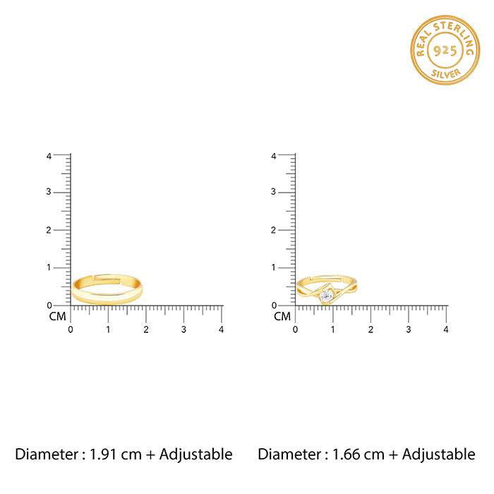 Giva 925 Sterling Silver Golden Two As One Couple Rings,Adjustable|Gift For Valentine | Gi : R01708