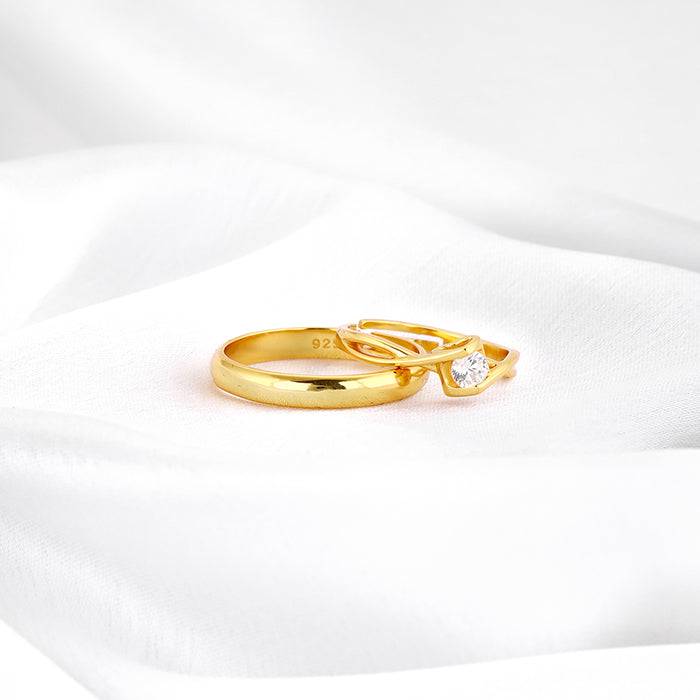 Giva 925 Sterling Silver Golden Two As One Couple Rings,Adjustable|Gift For Valentine | Gi : R01708