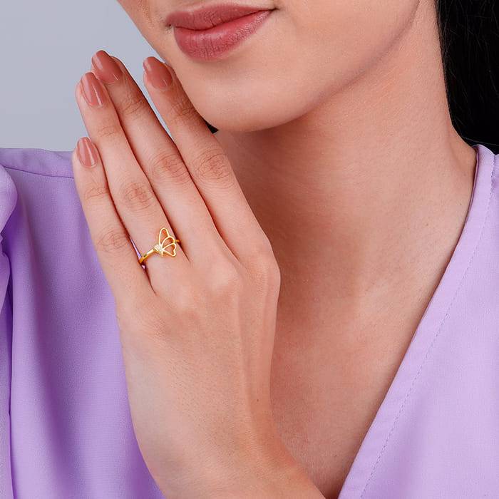 Giva 925 Sterling Silver Golden Sparkling Wings Ring,Adjustable| Gifts For Women And Girls : R01710