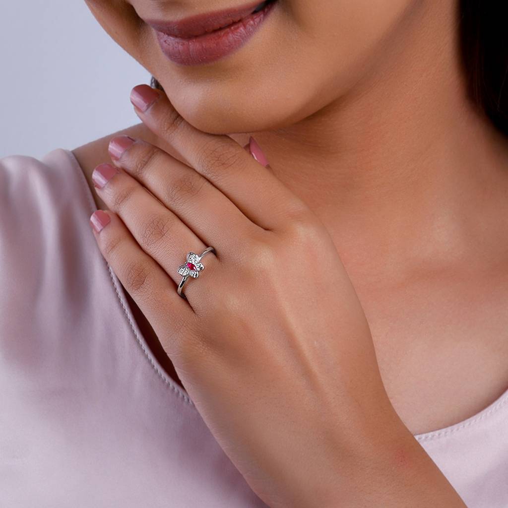 Giva 925 Silver Pop Pink Studded Butterfly Ring,Adjustable : R01717