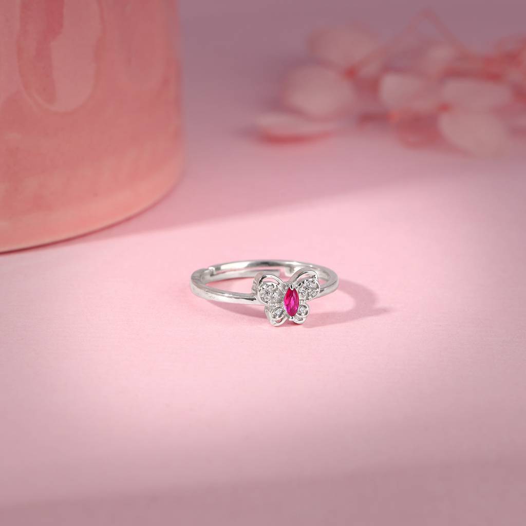 Giva 925 Silver Pop Pink Studded Butterfly Ring,Adjustable : R01717
