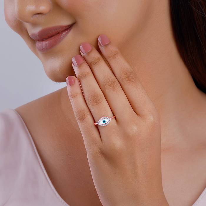 Giva 925 Silver Rose Gold Evil Eye Ring,Adjustable| Gifts For Women And Girls | With Certi : R01718