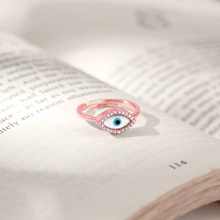 Giva 925 Silver Rose Gold Evil Eye Ring,Adjustable| Gifts For Women And Girls | With Certi : R01718