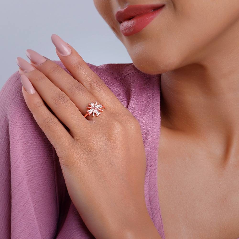 Giva 925 Silver Rose Gold Floral Dreams Ring,Adjustable : R01721