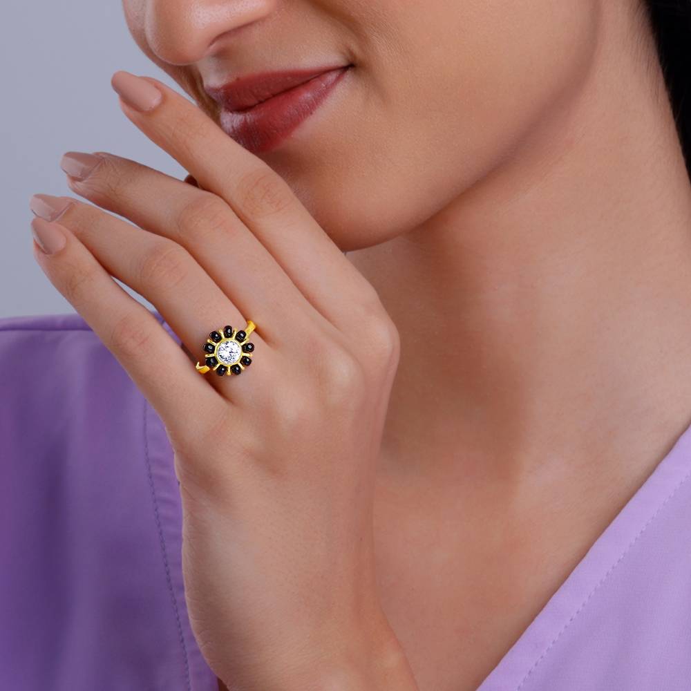 Giva 925 Silver Golden Floral Beauty Mangalsutra Ring,Adjustable : R01734