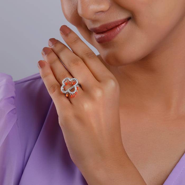 Giva 925 Silver Floret Charm Ring,Fixed Size| Gifts For Women And Girls | With Certificate Of Authen : R01759