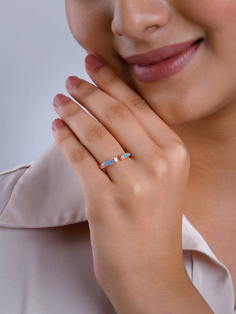 925 Silver Rose Gold Robin Blue Ring For Women : R01769