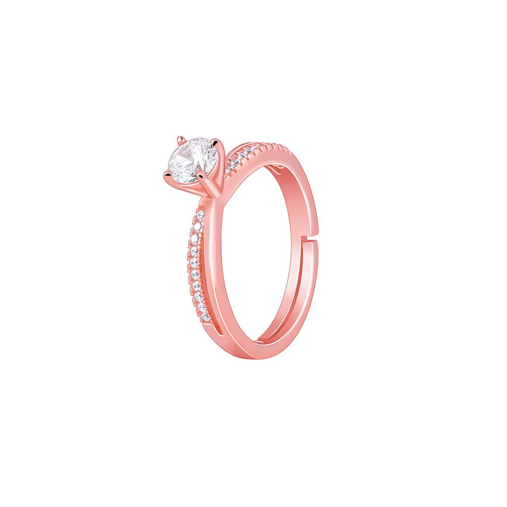 925 Silver Rose Gold Zircon Layered Ring, Adjustable : R01775