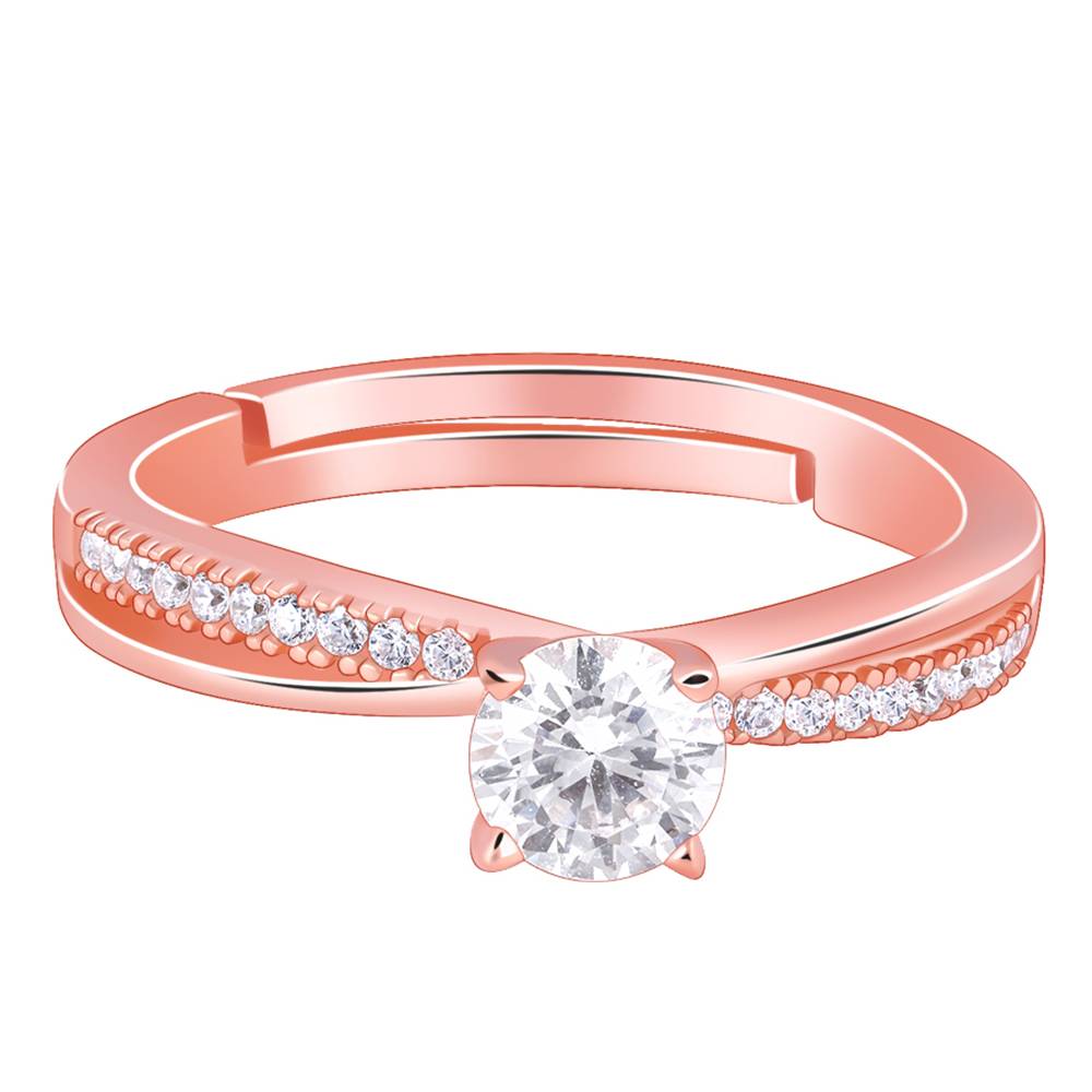925 Silver Rose Gold Zircon Layered Ring, Adjustable : R01775