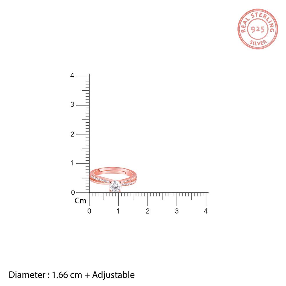 925 Silver Rose Gold Zircon Layered Ring, Adjustable : R01775