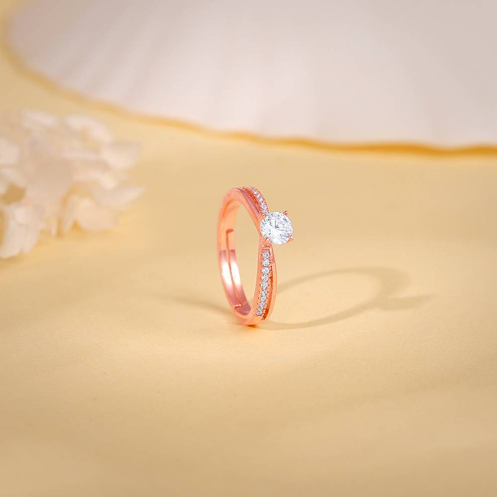 925 Silver Rose Gold Zircon Layered Ring, Adjustable : R01775
