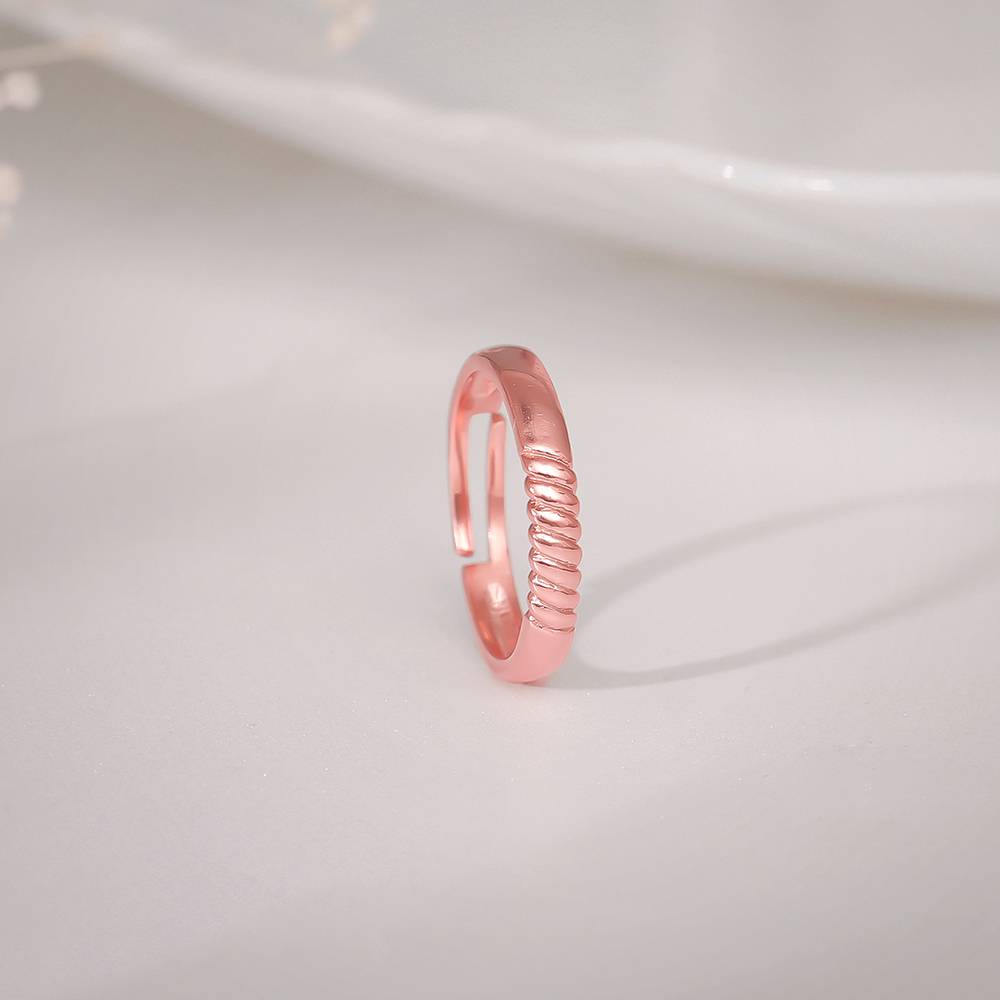 925 Silver Rose Gold Rope Ring , Adjustable : R01783