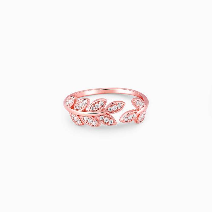Giva 925 Silver Rose Gold Zircon Leaf Ring,Adjustable| Gifts For Women And Girls | With Ce : R01789