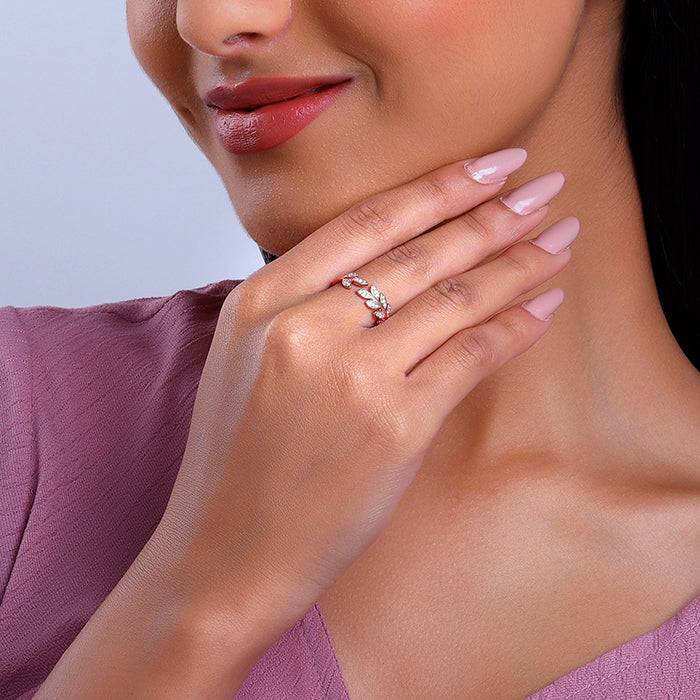 Giva 925 Silver Rose Gold Zircon Leaf Ring,Adjustable| Gifts For Women And Girls | With Ce : R01789