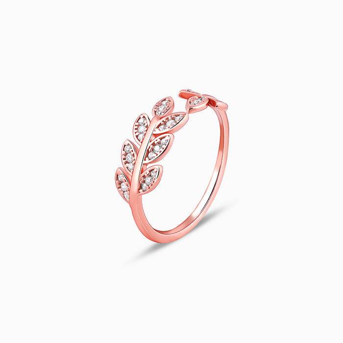 Giva 925 Silver Rose Gold Zircon Leaf Ring,Adjustable| Gifts For Women And Girls | With Ce : R01789