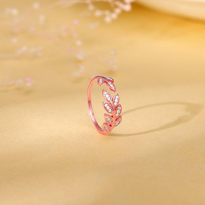 Giva 925 Silver Rose Gold Zircon Leaf Ring,Adjustable| Gifts For Women And Girls | With Ce : R01789