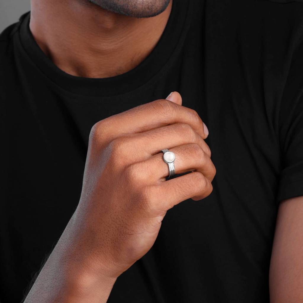 Giva 925 Silver Arty Pearl Ring For Him, Fixed Size,Ring Size: 17 | Gifts For Men And Boys | With Ce : R01801_17