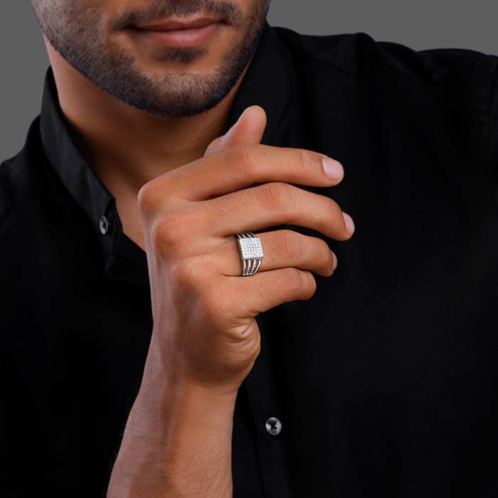Giva 925 Silver Cluster Ring For Him,Fixed Size,Indian - 17,| Gifts For Mens And Boys| With Certific : R01804