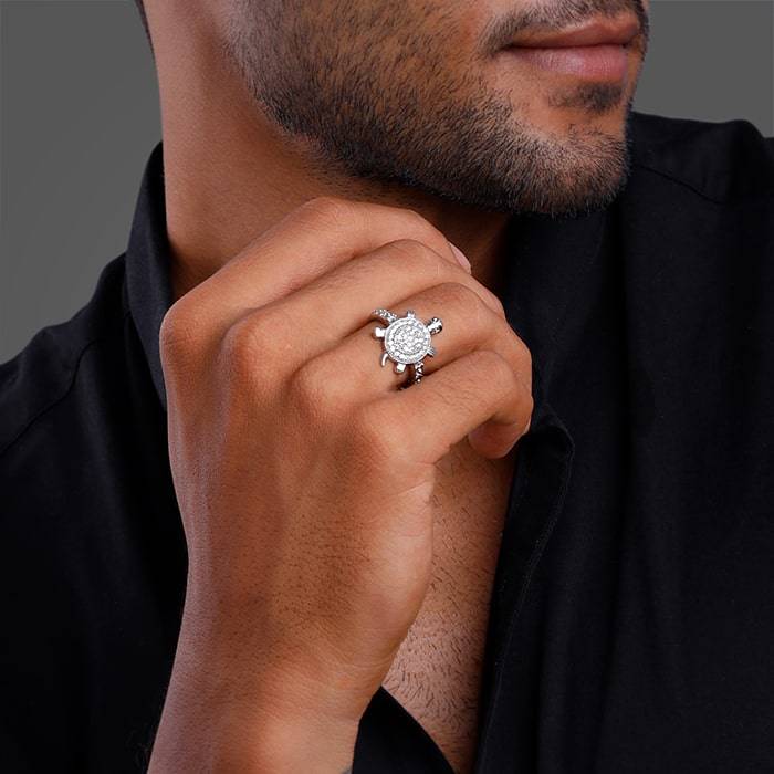 Silver Wise Tortoise Ring For Him : R01812_17