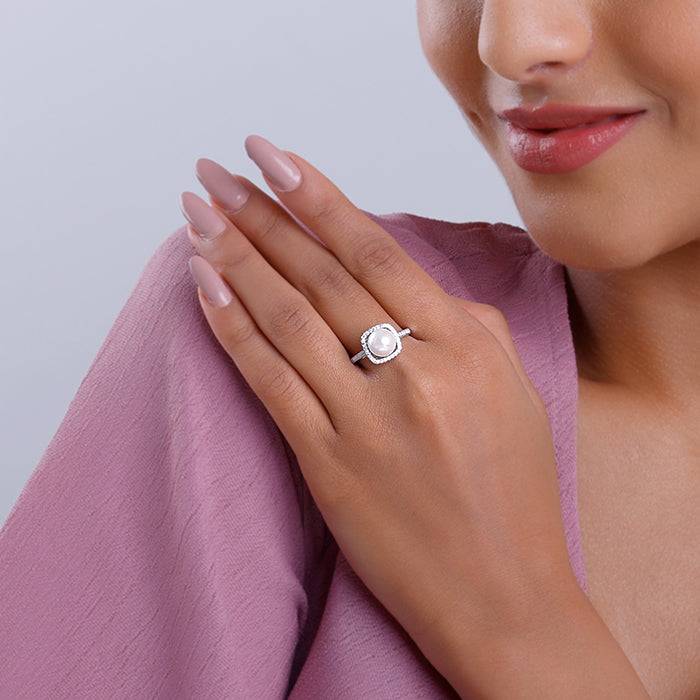 Giva 925 Silver Pearl Stunner Ring, Indian - 12| Gifts For Women And Girls | With Certific : R01845