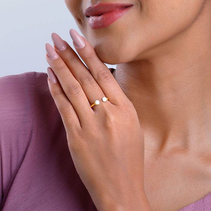 Giva 925 Silver Golden True To Pearl Ring, Adjustable| Gifts For Women And Girls | With Ce : R01846