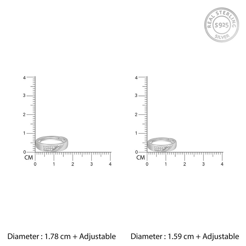 925 Silver Classy Couple Bands, Fixed Size : R01855