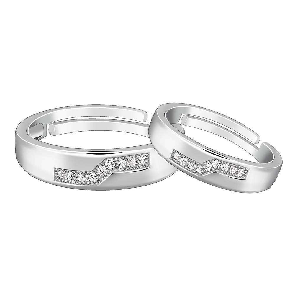 925 Silver Admiring Couple Bands, Adjustable : R01856