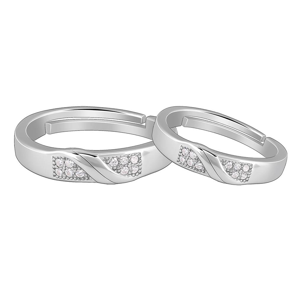 925 Silver Always Together Couple Bands, Adjustable : R01857