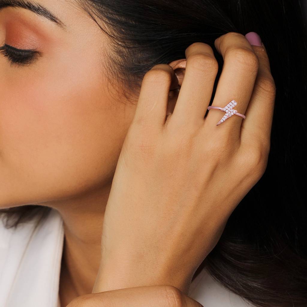 Rose Gold Sparkling Firebolt Ring : R0186