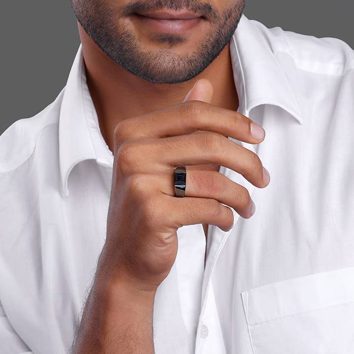 Giva 925 Silver Black Rhodium Jazz Up Ring For Him,Fixed Size, Indian - 17| Gifts For Men And Boys | : R01878_17