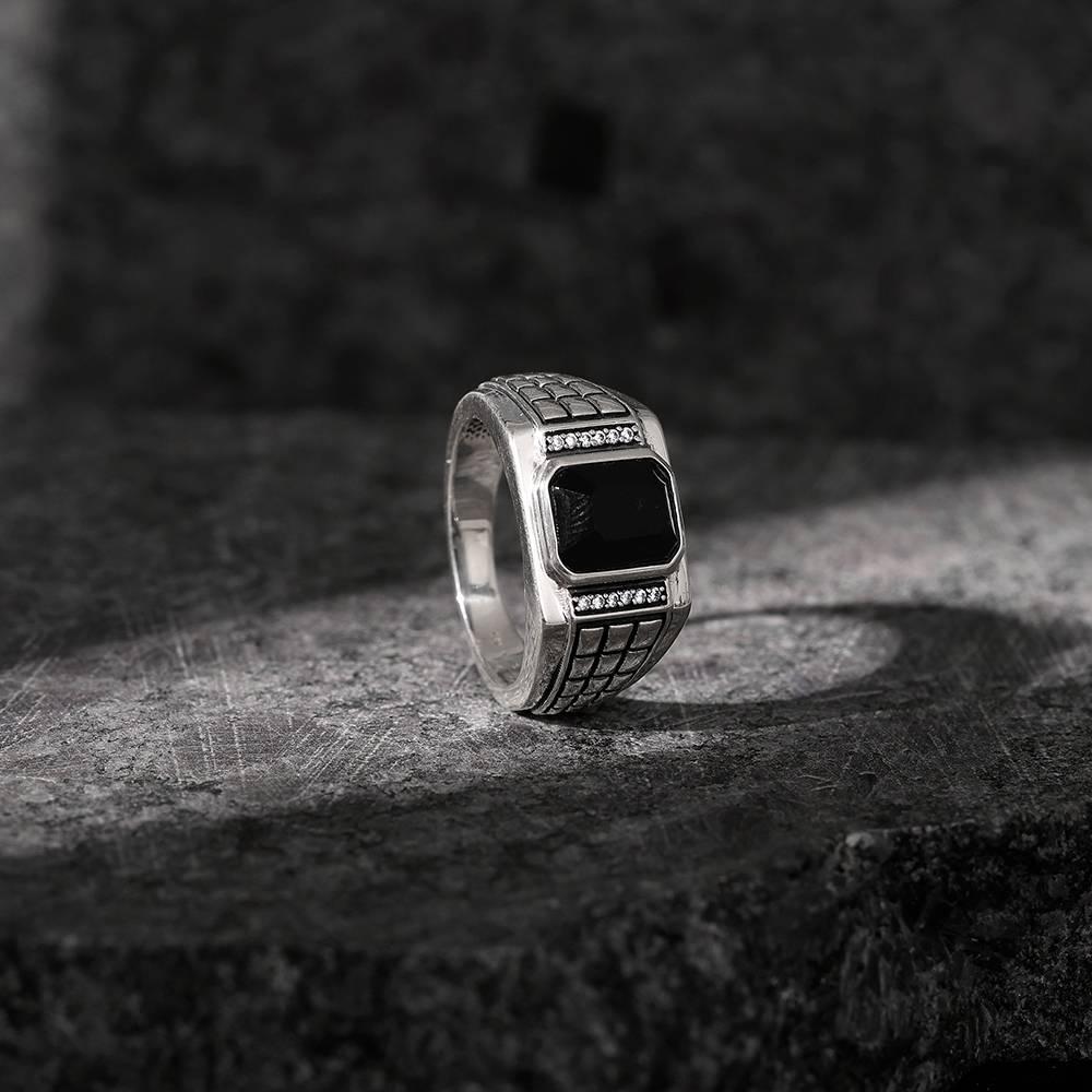 Giva 925 Silver Geometric Rectangle Ring For Him,Fixed Size, Indian - 17| Gifts For Men And Boys | With Certif : R01880_17