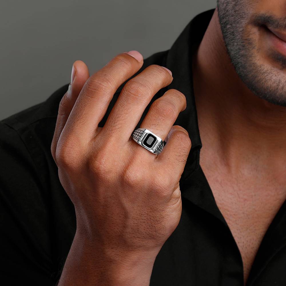 Giva 925 Silver Geometric Rectangle Ring For Him,Fixed Size, Indian - 20 | Gifts For Men And Boys | With Certi : R01880_20